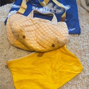 MZ Wallace Sutton Ombre Yellow Quilted Shoulder Bag with Leather Logo Patch